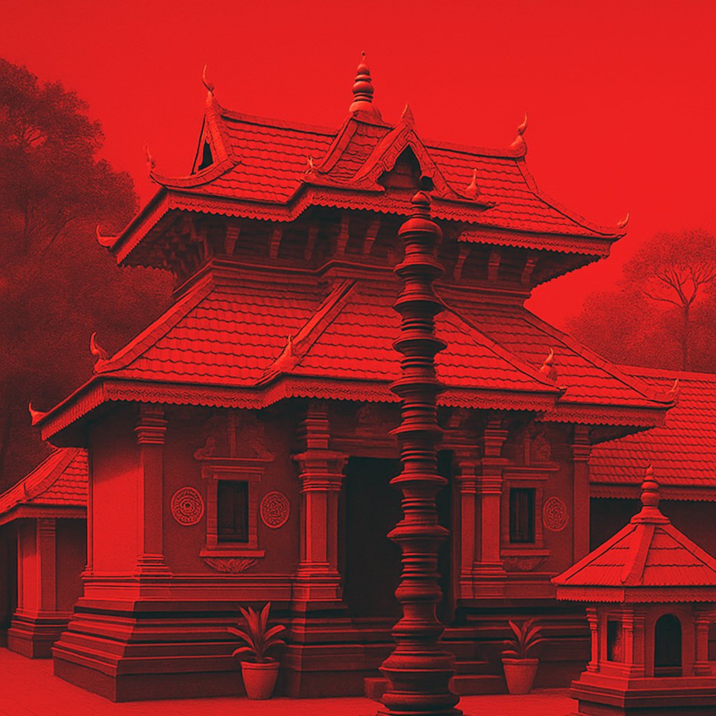 Traditional Kerala-style temple graphic representing the spiritual heritage of Vishnumaya Direct Solutions.