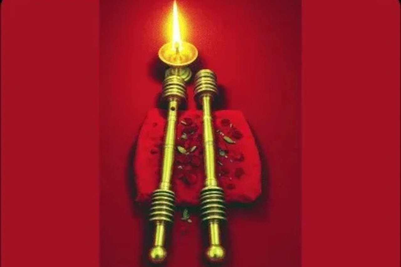 Traditional Sree Vishnumaya temple puja items and sacred lamps from Kerala spiritual traditions