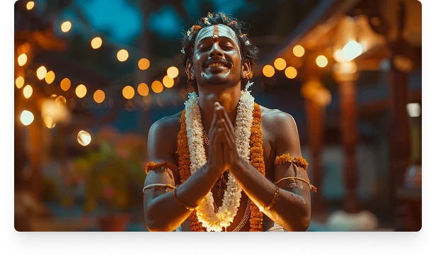 Devotee in traditional prayer representing Kuttichathan spiritual traditions