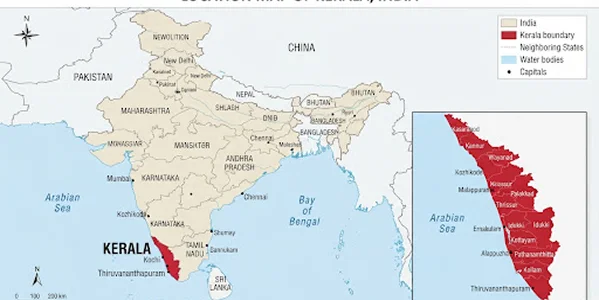 Map showing Kerala in India for Vishnumaya Spirit spiritual consultation and traditional guidance