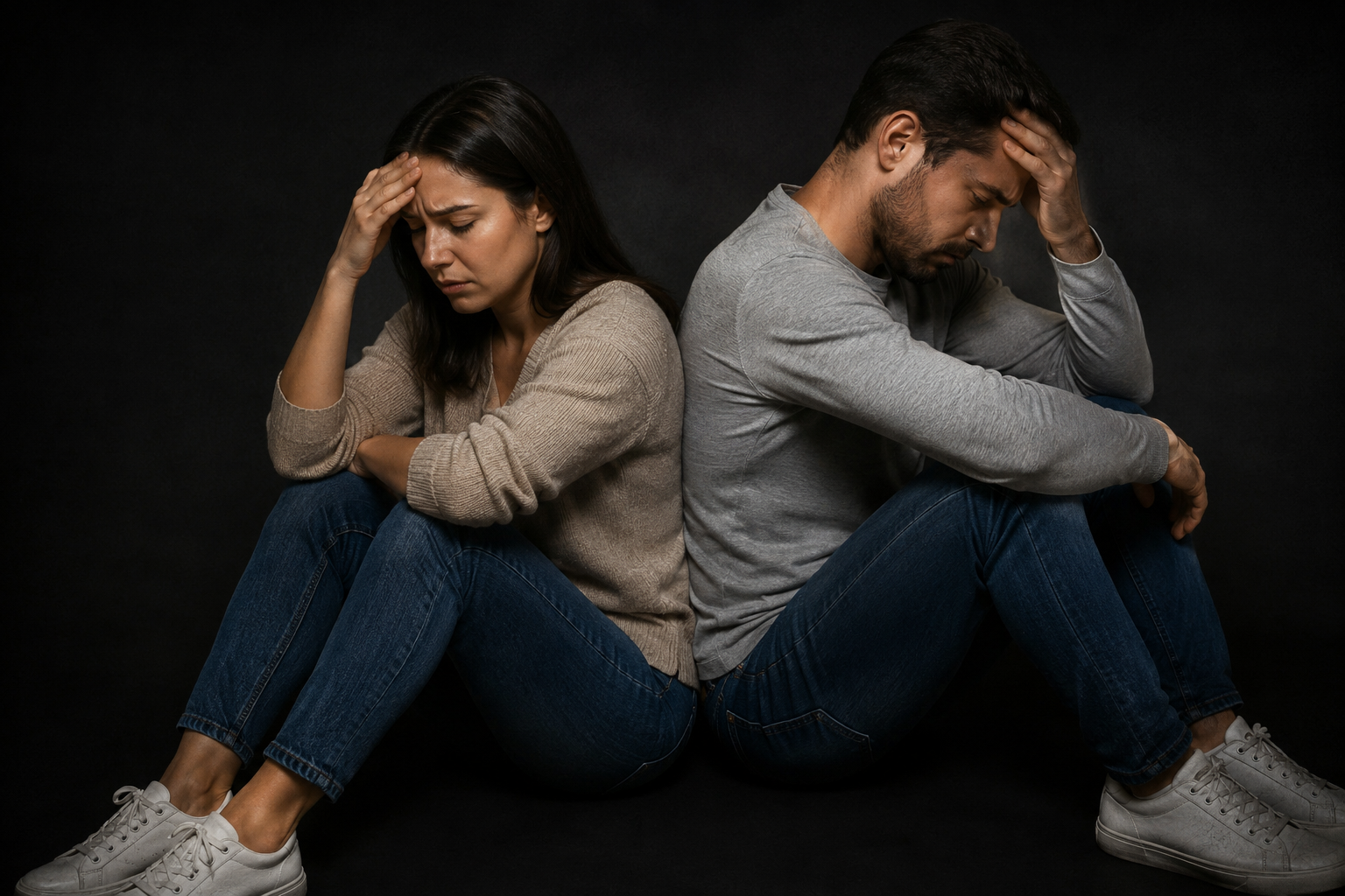 Couple experiencing relationship problems and emotional distance during a difficult period
