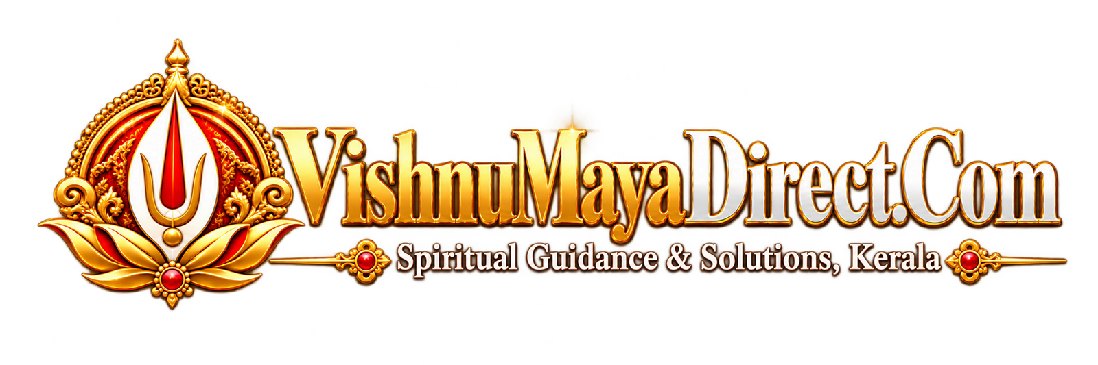 Vishnumaya Direct logo with gold emblem and Spiritual Guidance & Solutions, Kerala tagline